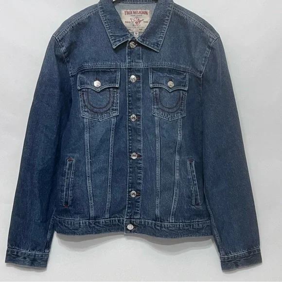 ジャケット・アウター Rare True Religion Jean Jacket s True Religion Denim Mens Size XL Jesse SN Red Stitch Medium